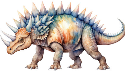 Fototapeta premium Watercolor painting of a dinosaur from the Cretaceous era isolated on white background.
