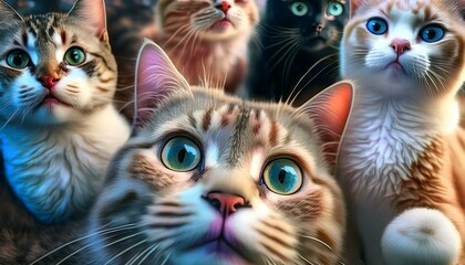 Fototapeta premium Very cute cats, happy moods and sparkling eyes