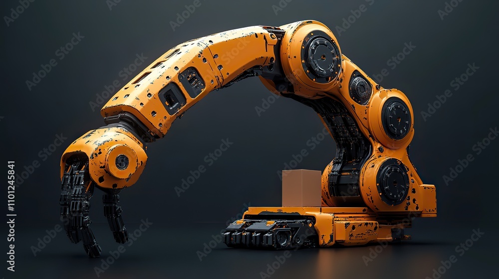 Poster mechanical arm and cardboard box rendering