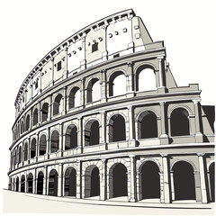Vector illustration of the Colosseum in Rome, Italy, showcasing its iconic architecture and historical significance.