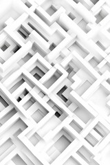 White geometric shapes, complex interwoven pattern.