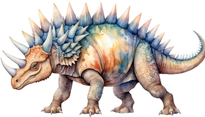 Fototapeta premium Watercolor painting of a dinosaur from the Cretaceous era isolated on transparent background.