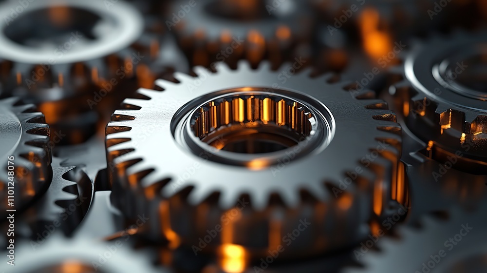Aufkleber meshing mechanical gears metallic parts rendering