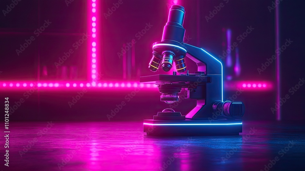 Poster microscope with dark neon light effect rendering