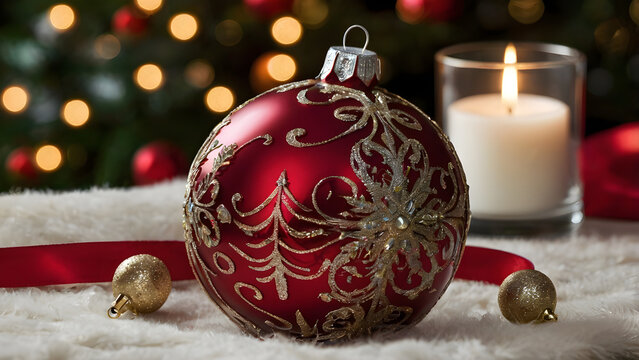Christmas Decoration On Red