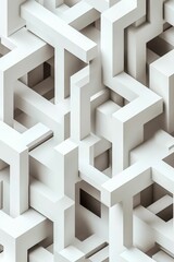 Abstract white geometric shapes, complex interwoven pattern.