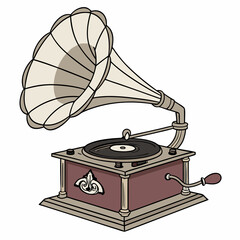 An antique gramophone featuring a large, ornate horn, evoking a sense of nostalgia and vintage charm.