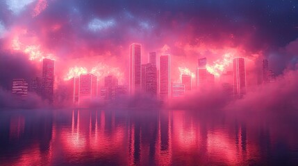 Fototapeta premium neon line with smog background rendering