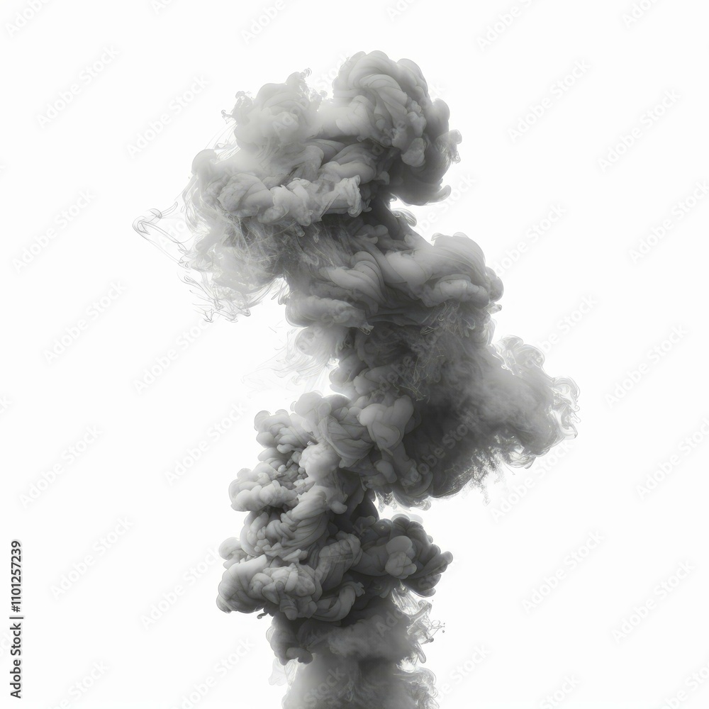 Poster grey ink is slowly dissolving in crystal clear water, creating beautiful abstract shapes