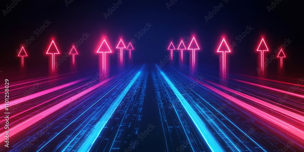 Poster the vibrant red and blue arrows point upward on contrasting paths, creating a dynamic scene that sta