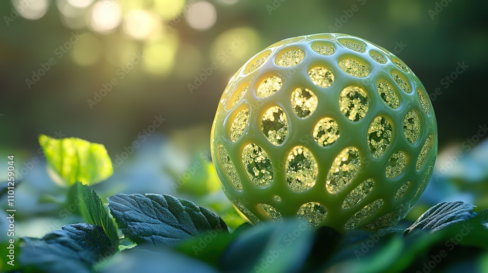 Poster organic sphere with molecule inside rendering