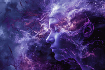 Epilepsy awareness concept. Purple female face with copy space, epilepsy or seizure disorder. Epilepsy awareness concept.