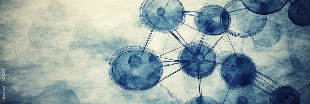 Poster abstract representation of interconnected molecules in a scientific context.