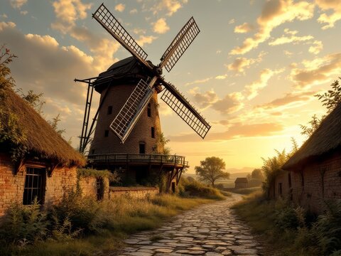 Urban exploration captures a Thurne windmill at sunset.