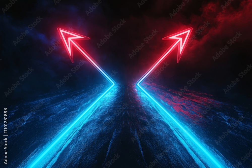 Aufkleber in a captivating display, red and blue glowing arrows are directed upward, effectively symbolizing c