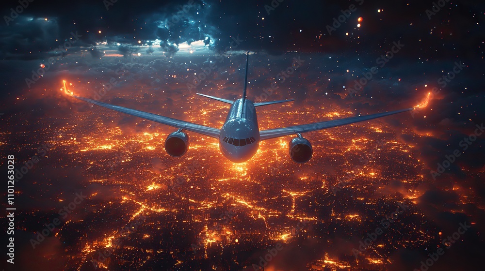 Poster plane with blue technology structure rendering