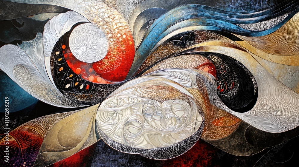 Poster a luxurious abstract piece with flowing patterns and intricate details, perfect for art enthusiasts 