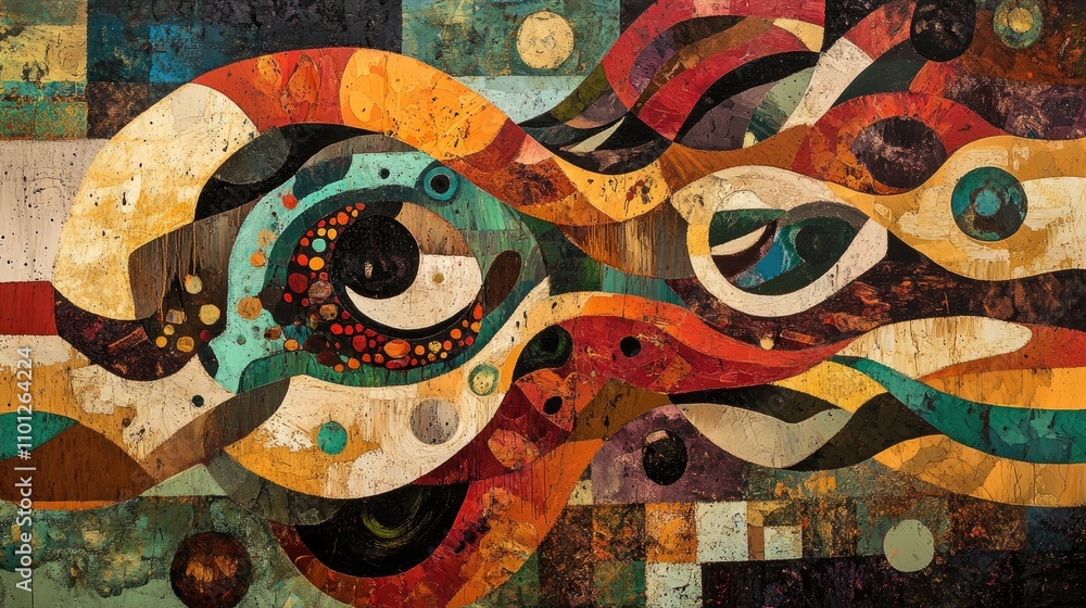 Poster abstract design with intricate, elegant patterns and vibrant textures, appealing to art collectors a