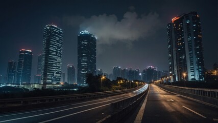 Fototapeta premium Asphalt road and bridge with ningbo city skyline