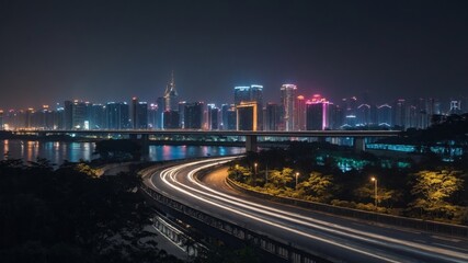 Fototapeta premium Asphalt road and bridge with ningbo city skyline