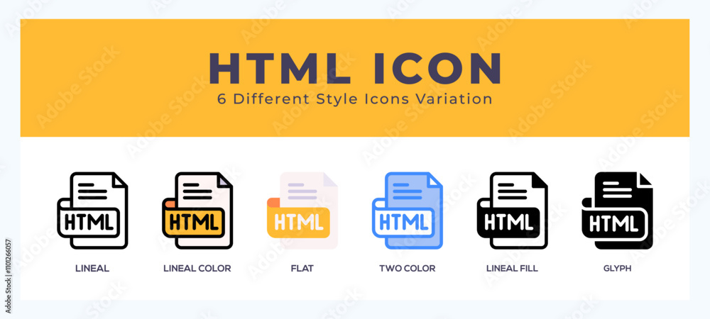 Aufkleber html file icon illustration vector with different styles