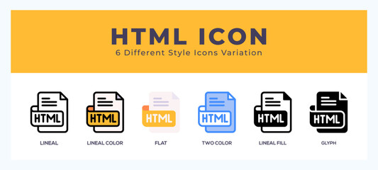 Html file icon illustration vector with different styles