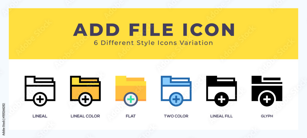 Aufkleber add file vector icons designed. icon symbol set.