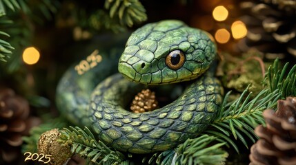 Fototapeta premium Green snake as a symbol of the new year 