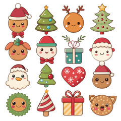 Fototapeta premium Flat Christmas icon element collection Illustration, Vector Set 
