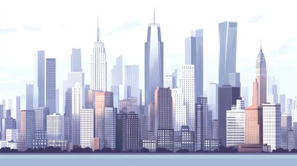 Obraz premium Vector Illustration of City Skyline with Flat Design and Grayscale Palette