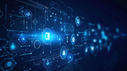 Abstract Digital Network with Blue and White Icons