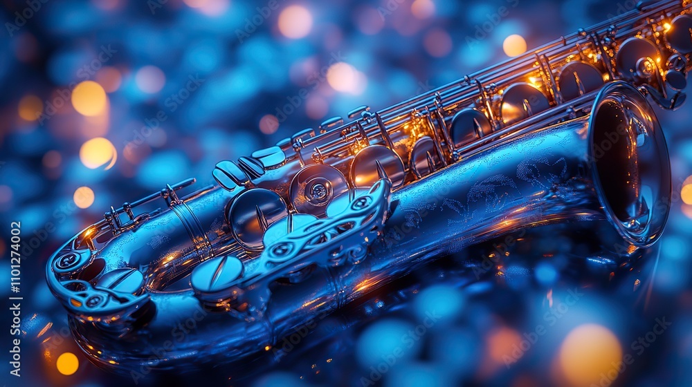 Poster saxophone with blue technology structure rendering