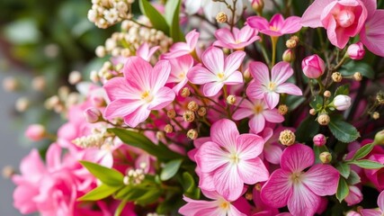 Fototapeta premium Pink flower background with a variety of white and pink flowers in the center, elegant, background