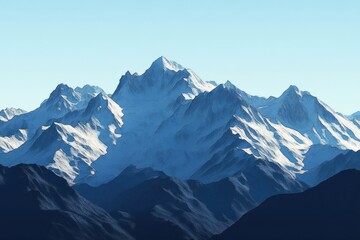 Obraz premium A stunning mountain range under a clear blue sky, showcasing snow-capped peaks.