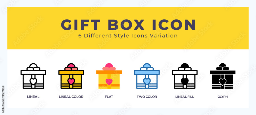Poster gift box icon set with different styles. icons designed in filled. outline. flat. glyph and line col