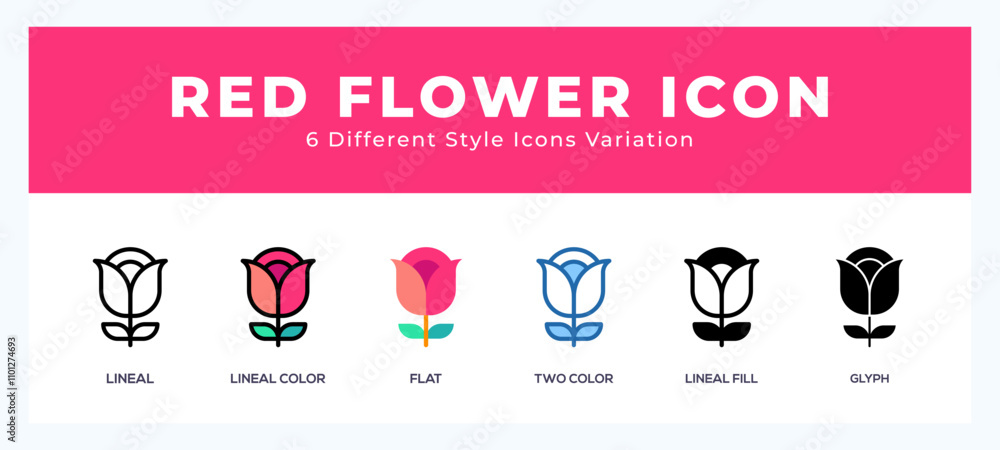 Poster red rose set of simple icons great for web. app. presentation and more.