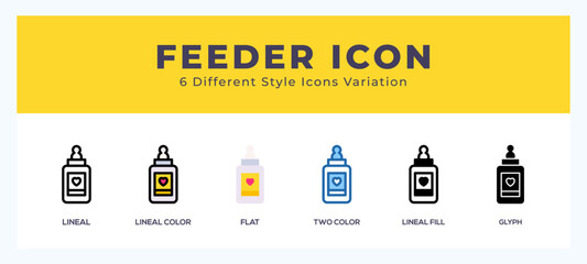Feeder set of icons. Vector illustration with different styles.
