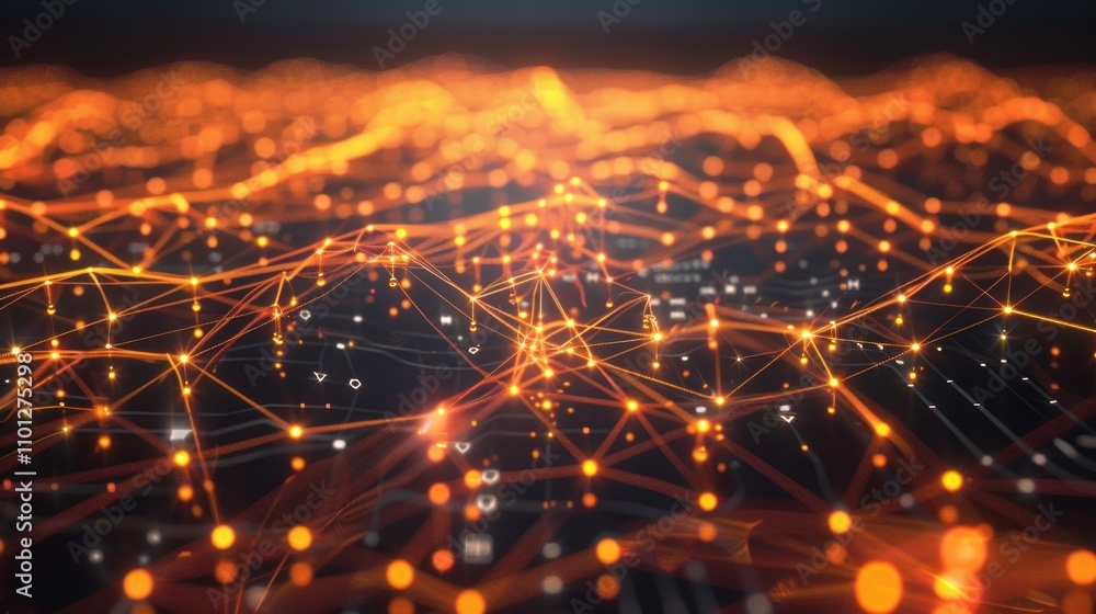 Poster abstract network connection with glowing orange lines
