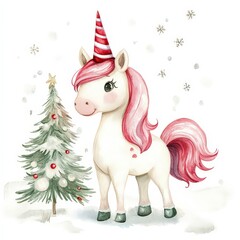 cute baby unicorn, colorful light pastel colors, childish illustration, white background