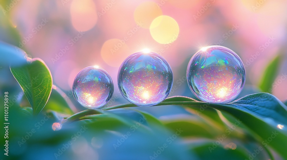 Poster here's a description for your image following the provided guidelines three iridescent spheres rest 