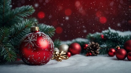 Christmas backdrop featuring red background and snowflakes