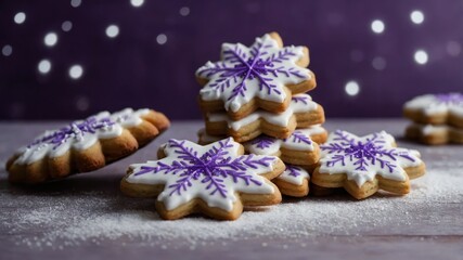 Fototapeta premium Christmas cookies with purple star and snowflake