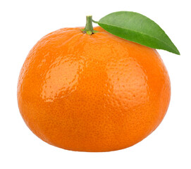 Orange fruit with leaves isolated, transparent PNG, PNG format, full depth of field, cut out, single