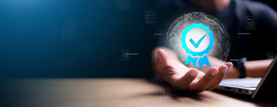 Business work and Assessment for the certificate concept, online survey exam and choose the right answer in the exam international standard certification of product