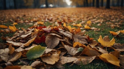 Obraz premium Colorful autumn leaves cascading gracefully to the ground