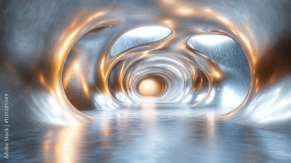 Poster spiral metal curve tunnel rendering