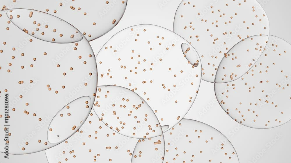 Poster orange-bubble transparency: abstract 3d liquid drop animation on white background for skincare and s