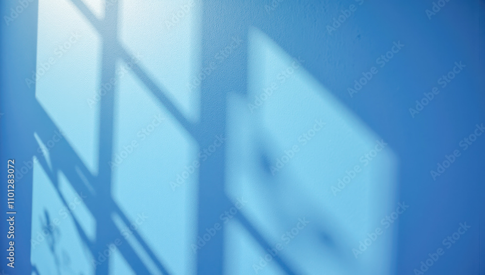 Poster soft blue wall with shadows of window frames casting geometric shapes, creating peaceful and calming