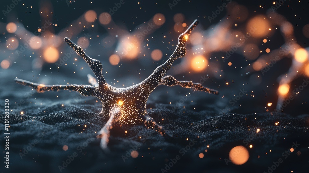 Poster an abstract representation of a neural network, with interconnected nodes and synapses, symbolizing 
