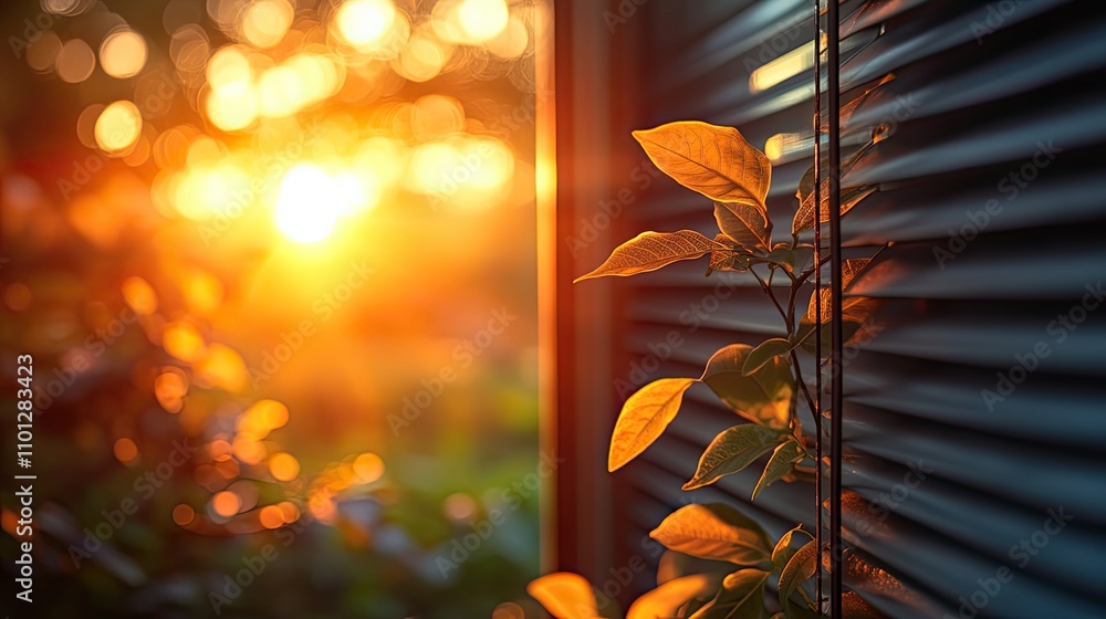 Poster sunlight streaming in through the window s venetian blind